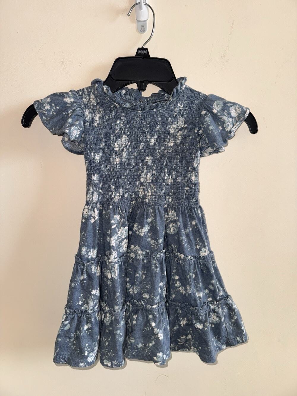 Polo Ralph Lauren Floral Smocked Cotton Jersey Dress Girls 3 Blue Ruffle Flutter